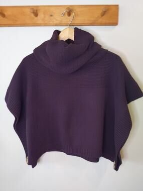 Fraas Purple Cowl Neck Poncho Sweater Batwing Button Cape Style M/L Burgundy